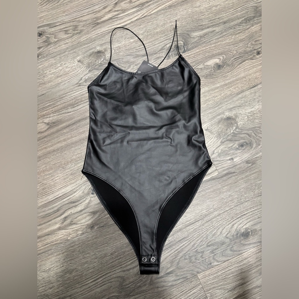 ⭐️Forever 21 Black Faux Leather Bodysuit S NWT